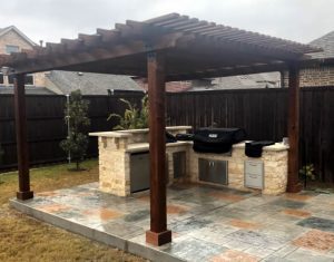 outdoor-kitchen-with-stamped-concrete outdoor kitchen